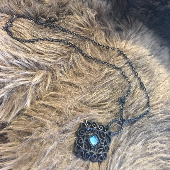 Matte black stone accent amulet on chain - Picture 8 of 9